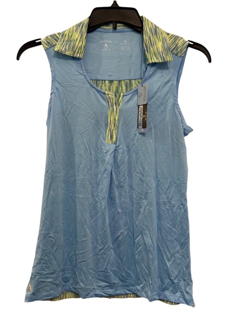 Antigua Womens Sleeveless Desert Dry Golf Polo Shirt M Blue & Striped Collar